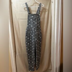 Hollister Grey Aztec Print Denim Overalls Women’s Large Boho Festival Dungarees